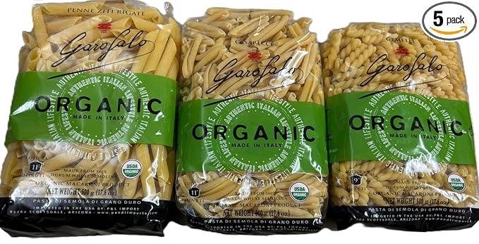 Garofalo Organic Pasta Variety Pack Gemelli/Twins Casarecce/Homemade Penne Ziti Rigate 17.6 oz 5-count