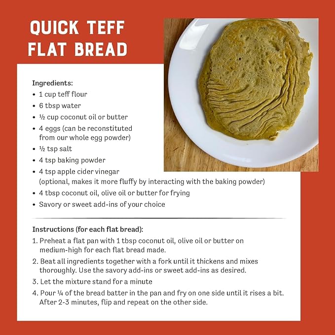 Judee's Ivory Teff Flour 2 lb - Non-GMO Vegan Made in USA - Resistant Starch - Great for Making Quick Teff Bread Injera Muffins Pancakes and Cookies - Gluten-Free and Nut-Free