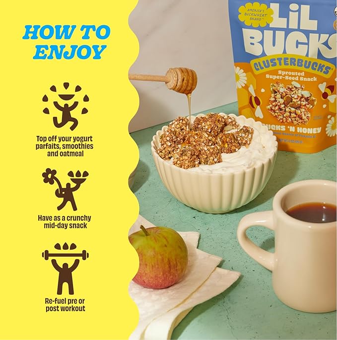 Clusterbucks Superfood Clusters – Grain-Free Keto-Friendly Granola with Regeneratively Grown Sprouted Buckwheat– Gluten-Free Low-Carb Organic Healthy Snack (3-Pack Bucks 'n Honey)