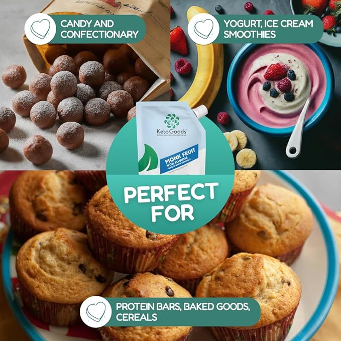 Keto Goods Monk fruit Sweetener with Allulose - White Sugar Substitute with 1:1 Sugar Sweetness No Erythritol - Ideal for Baking - Perfect White Allulose Granules - Keto Friendly Zero Calorie Sweetene