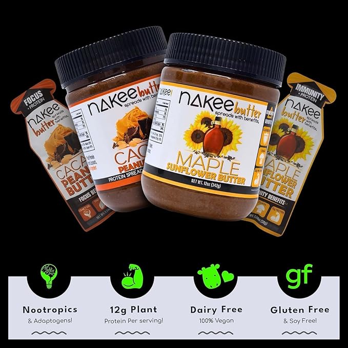Nakee Butter Immunity Holiday Maple Sunflower Seed Butter – Keto High-Protein Low-Carb Spread with 12g of Protein 12 Pack Gluten-Free