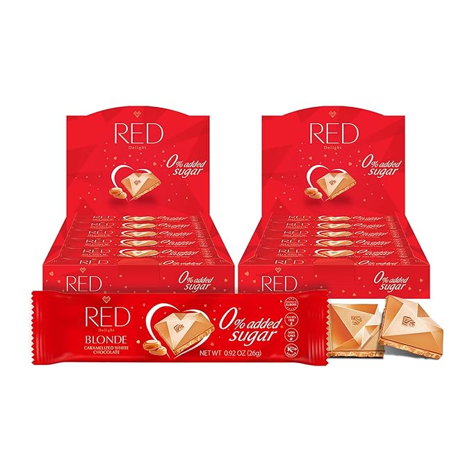 RED Delight®™ Blonde Caramelized White Chocolate 12 Count Box of Grab N Go Travel Size Bars (0.92 Ounces Each) (2 Boxes - Total of 24 Bars)