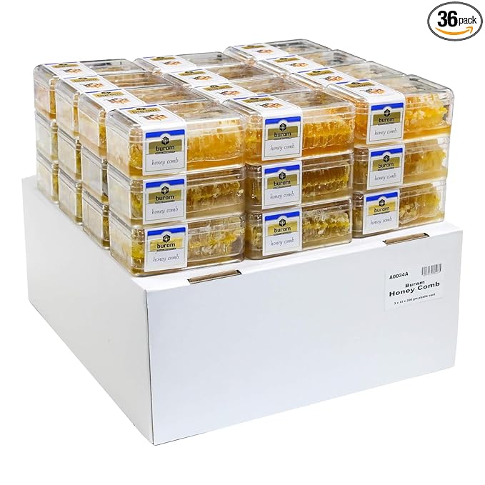 Buram Gourmet Raw Honeycomb | All-Natural | Pure Unfiltered | Edible Wax | No Additives No Preservatives | Harvested from Turkish Mountains | 7.1 oz (Pack of 36)
