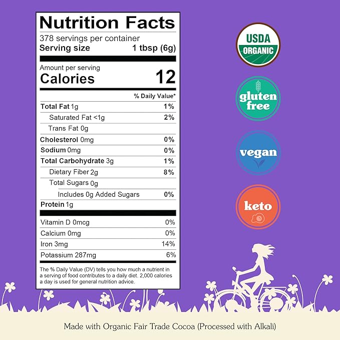 NuNaturals Organic Fairtrade Certified Cocoa Powder Premium Dutch-Process For Drinking and Baking 5lb
