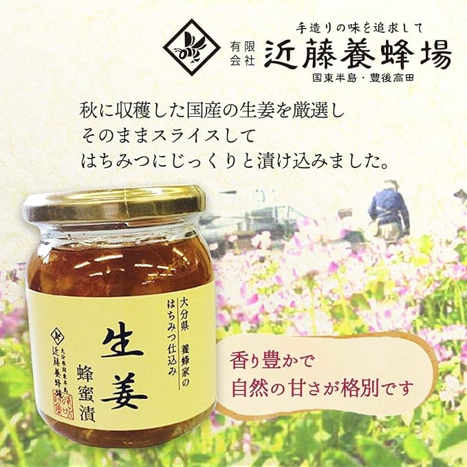 Kondo Japanese Bee Farm Shoga Hachimitsu Zuke Honey Flavored Ginger 280g (Pack of 1) Domestic Ginger Pickled in Honey No Sugar Added Preservatives Free MADE IN JAPAN