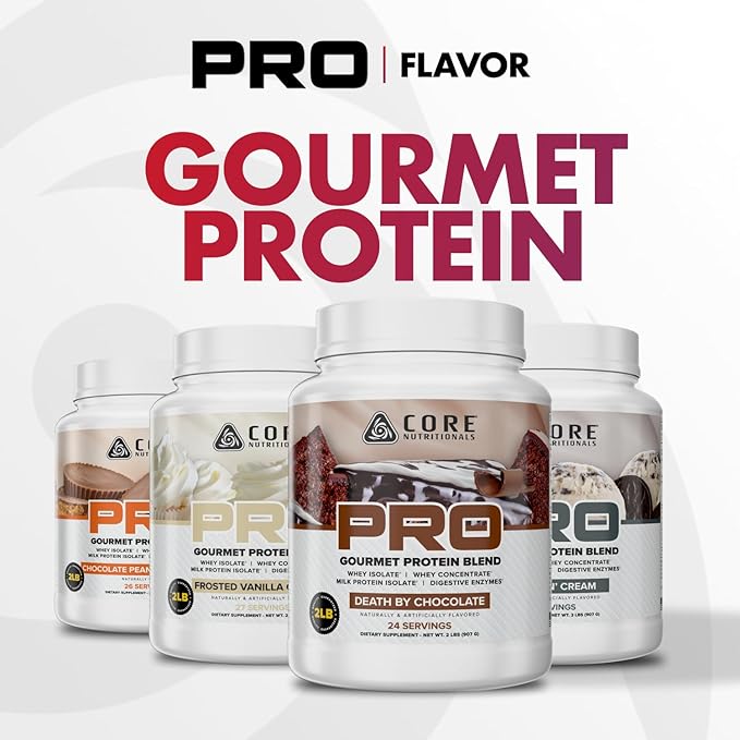 Core Nutritionals PRO Gourmet Protein Blend | Whey Protein Blend | with MCTs &amp Digestive Enzymes | Sustained Release Protein &amp Recovery Support | 28 Servings (Frosted Vanilla Cupcake)