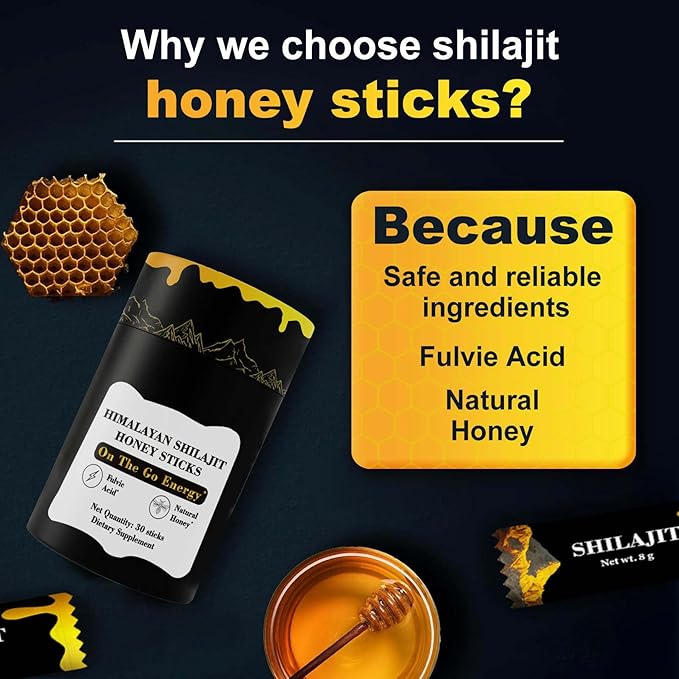 Pure Himalayan Shilajit Honey Sticks with Saffron For Men 30 Count Single-Serve Packets 75% Fulvic Acid 85 Trace Minerals Natural Energy Support Wellness Sticks Authentic Himalayan Resin Blend
