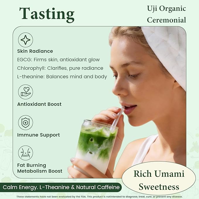 Ceremonial Grade Matcha Powder AA 1.06oz Tin Japanese JAS Certified Organic Antioxidant Rich with Caffeine &amp L-Theanine for Focus &amp Relaxation Kosher Non-GMO Green Tea(1.06oz Uji Organic)