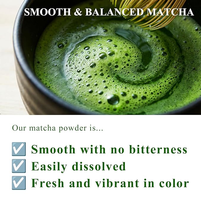 RICHA MATCHA – Organic Latte Grade Japanese Matcha Powder – Uji Matcha Green Tea from Kyoto Japan – First Harvest – Perfect for Matcha Latte Iced Drinks Smoothies &amp Baking – Smooth &amp Vibran
