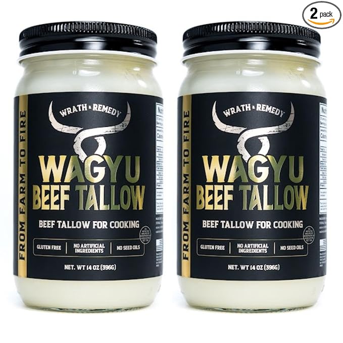 Wagyu Beef Tallow for Cooking (14 oz - Pack of 2)— US-Made 100% Pure Wagyu Tallow Rich Umami Flavor — Premium Beef Tallow for Frying Searing Baking (S.P ~400°F) — Keto Paleo Carnivore Friendly