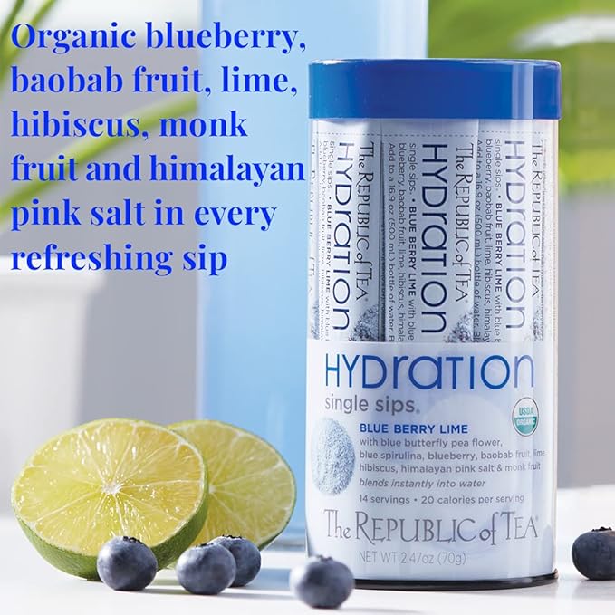 The Republic of Tea Hydration Blue Berry Lime Single Sips 14 Count