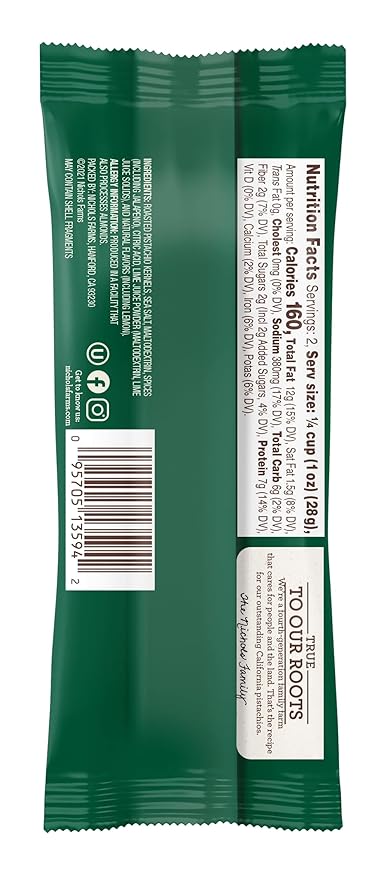 Nichols Farms Roasted with Sea Salt No Shell Pistachios Kosher USDA Certified Organic Non-GMO 6 Oz (Pack of 3)