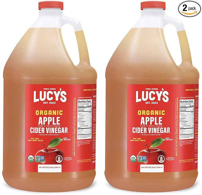 Lucy's Family Owned - USDA Organic NonGMO Raw Apple Cider Vinegar Unfiltered Unpasteurized With the Mother (2 Pack Gallon)