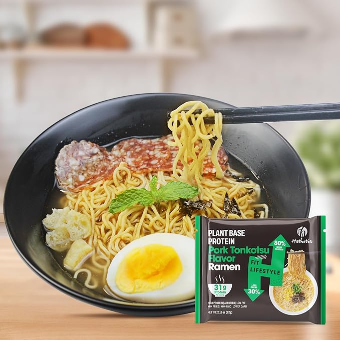 Hethstia High-Protein Ramen Soup 6 Packs Tonkotsu Flavor Instant Noodle Soup 31g Plant-Based Protein Non-GMO Vegan Low Fat Non-Fried Easy-to-Prepare Healthy Ramen
