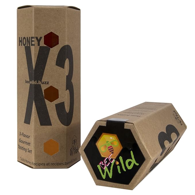 Bee Wild 100% Pure Raw Organic Unfiltered 3 Flavor Gourmet Tasting Set Honey - Wildflower Sourwood &amp Gallberry