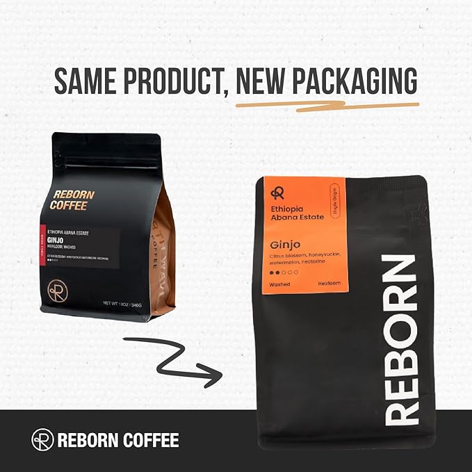 Reborn Coffee Specialty Whole Bean Coffee Light-Medium Roast 12 Ounce Ethiopia Abana Estate Ginjo Notes of Citrus Blossom Honeysuckle Watermelon and Nectarine