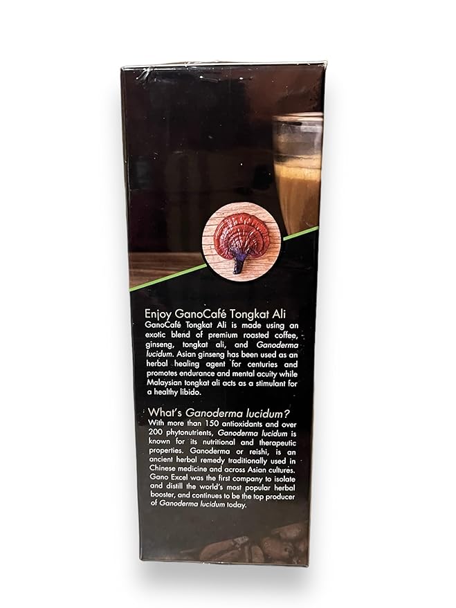 GanoCafé AliGanocafe is a Blend of Coffee Enriched with Ganoderma Lucidum Extract Gin seng Extract Vegetable Cream and Sugar Gano Excel 15 Sachets.