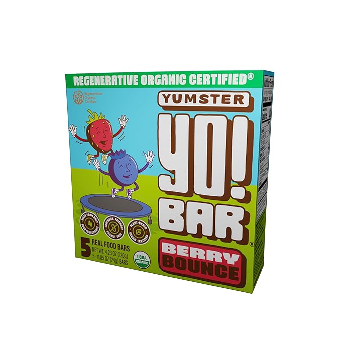 Bearded Brothers Yumster Yo! Bar Vegan Kids Bars with Plant Based Protein Organic Kids Snacks Soy Dairy Gluten Free Non-GMO - 25 Pack Berry Bounce