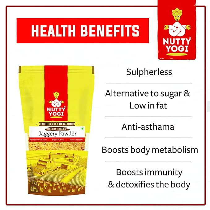 Nutty Yogi Organic Jaggery Powder Low Gi High In Nutrients 100% Organic Sweetener Caramel Flavour Tea Original Gur(500 G (Pack Of 4))