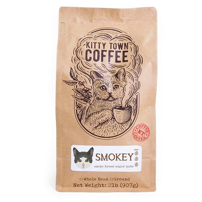 Kitty Town Coffee: Smokey Dark Roast Coffee From Brazil 2lb (32oz) Ground