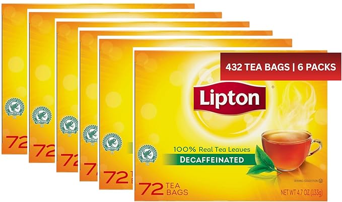 Lipton Black Decaffeinated Hot Tea 72 count tea bags per box 6 boxes per case