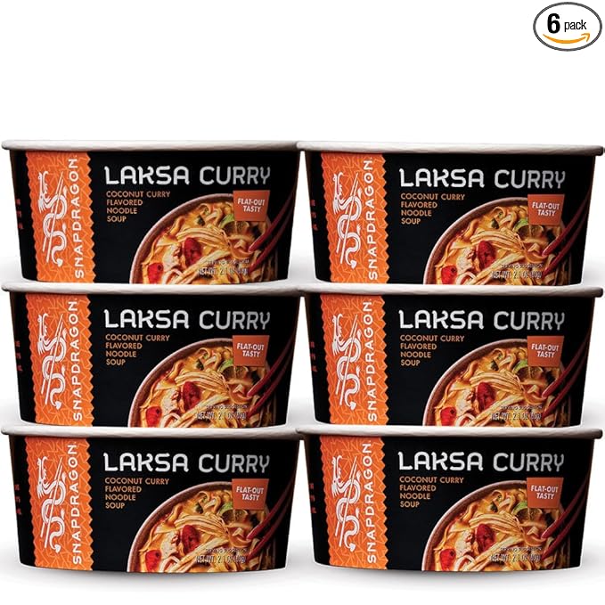 Snapdragon Laksa Curry Instant Noodle Bowls | Coconut Curry Flavor with Rice Noodles | Gluten-Free | No MSG Added | 2.1 oz (6 Pack)