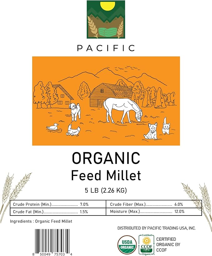 PACIFIC Organic Petfood Organic Feed Millet - Millet Bird Seed | Rich with Fiber &amp Minerals | USDA and CCOF Certified | Packed in USA (5 Pound (Pack of 1))