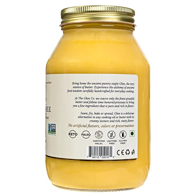 The Ghee Co. - 32 Fl Oz Glass JarCrafted homestyle with Real Butter Grass Fed Certified Non-GMOs Certified Kosher &amp Halal  Paleo &amp Keto-friendly  Lactose &amp Casein Free Naturally l