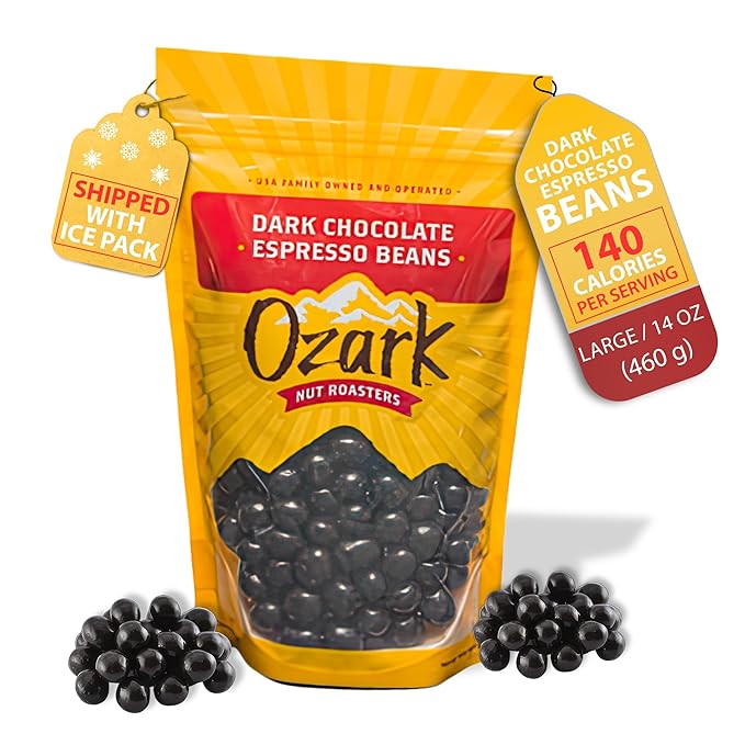 OZARK NUT ROASTERS Dark Chocolate Espresso Beans Coffee-Flavored Snacks World-Class Gourmet Dark Chocolate Coffee Beans 14 oz Pack of 1