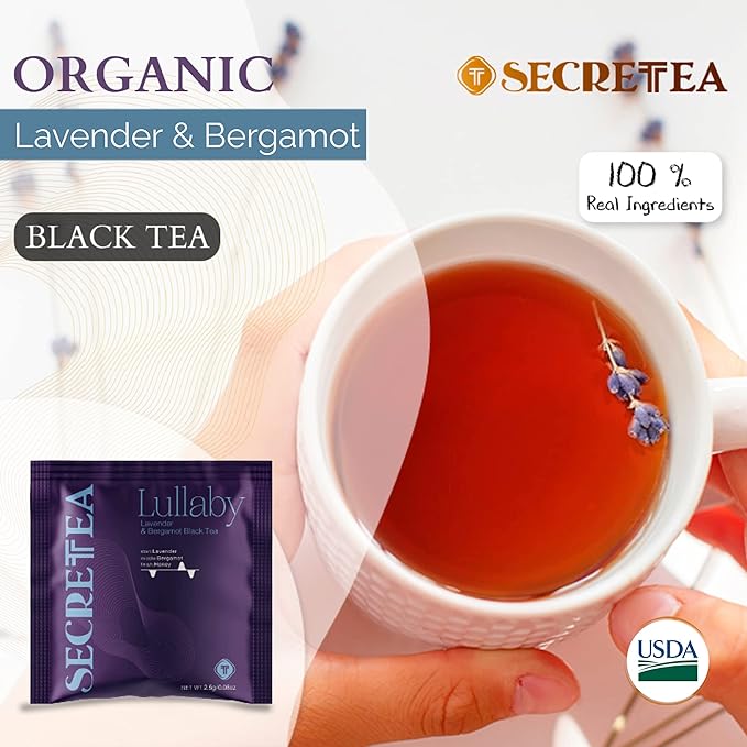 SECRETEA Lullaby Organic Lavender &amp Bergamot Black Tea100% Real ingredients15 Sachet Tea Bags (15 Count)