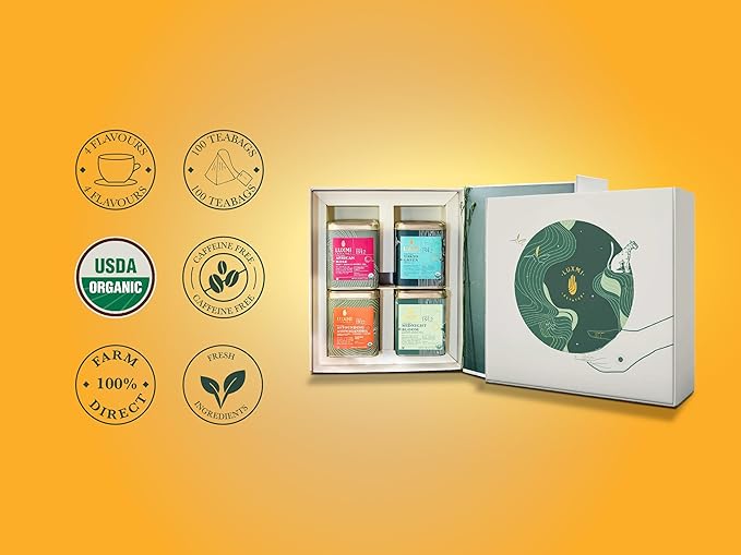 Luxmi Estates - Tea Set - Energy and Balance - 4 Packs with Organic Green Jasmine Ashwagandha and Hibiscus Rose Tea