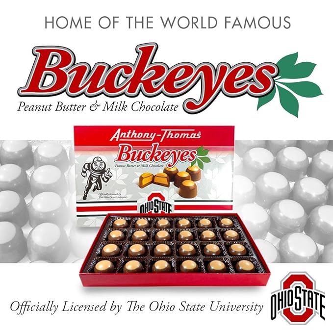 Anthony-Thomas Buckeye Bars Peanut Butter &amp Milk Chocolate Buckeyes in Ohio State Buckeyes Box 72 Deliciously Delightful Snacks (24 Count 3 Packs)