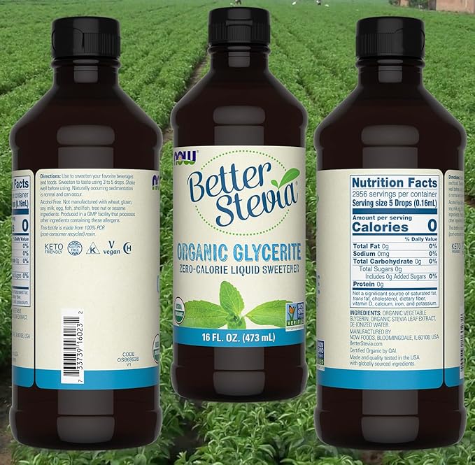NOW BetterStevia Liquid Organic Glycerite 16 Ounces - Organic Stevia - Zero-Calorie Liquid Sweetener - No Alcohol - Keto Friendly No Erythritol
