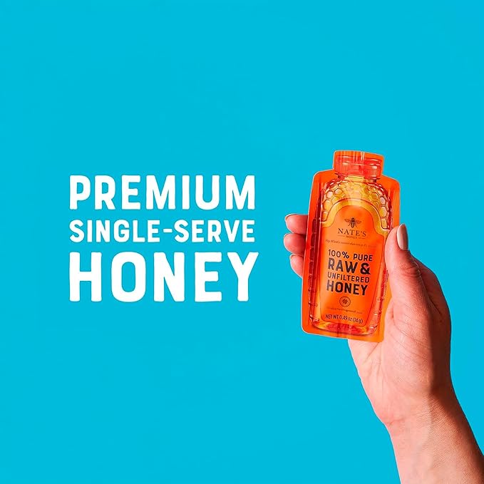 Nate's Bulk 400ct Honey Minis - Single-Serve 100% Pure Raw &amp Unfiltered Honey – 0.49oz Packets 400ct box