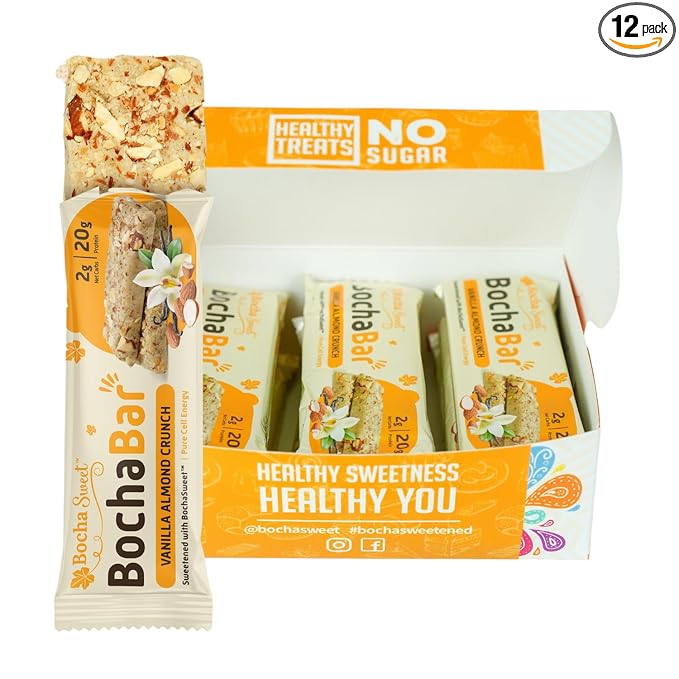BochaSweet Keto Protein Bar Vanilla Almond Crunch BochaBar 20g Grass Fed Collagen Low Carb Keto-Friendly Gluten Free 12 Count