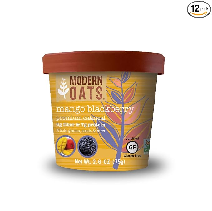Modern Oats All Natural Oatmeal Cups Mango Blackberry 2.6 Ounce Cup (Pack of 12)