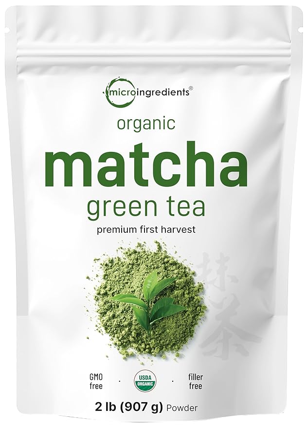 Micro Ingredients Organic Matcha Green Tea Powder 2 lb | First Harvest Culinary Grade from Japan | 100% Pure &amp Unflavored | Great for Tea Latte &amp Smoothies | Non-GMO 0 Calories Eco-Friend