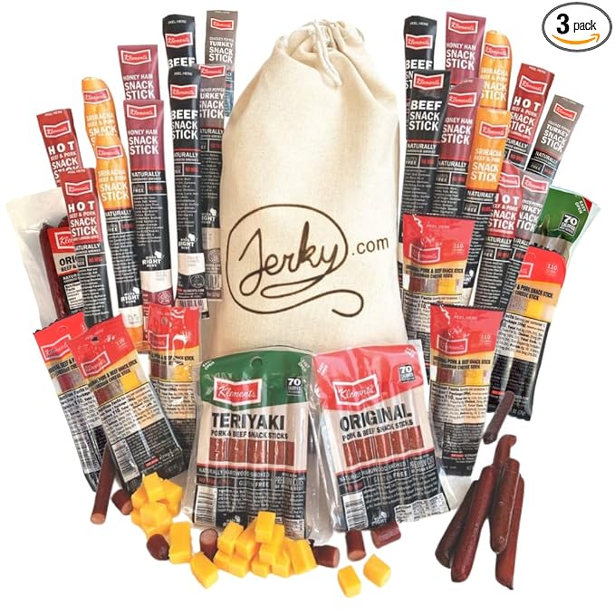 Jerky.com XXL Beef Jerky &amp Meat Sticks Variety Pack | 52 Piece Gift Basket with Beef Sticks Pork Turkey Ham &amp Cheese | Over 2 lbs of High Protein Meat Snacks Jerky Gifts | Easter Gifts for