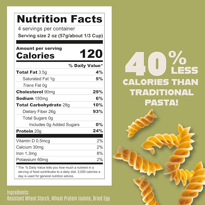 Care Free Kitchen Plain 3-Pack (8 oz. Bags) Rotini Keto Pasta Noodles 20g High Protein Low Carb 2g Net Carbs 26g High Fiber