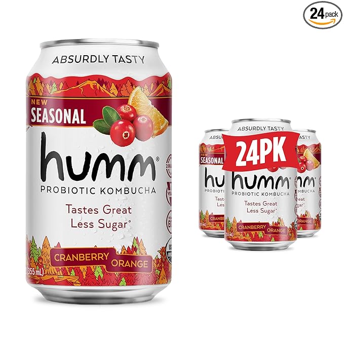Humm Kombucha Cranberry Orange Organic Vegan &amp GMO Free (24 Pack)