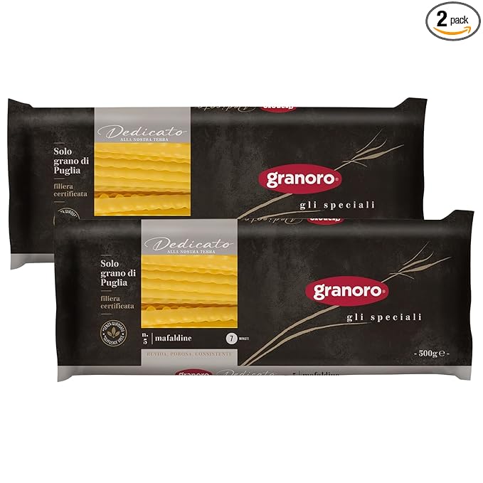 Granoro Dedicato Mafaldine No.5 Authentic Italian Pasta 100% Made from Puglia Durum Wheat Semolina Rougher Texture For Maximum Sauce Retention 1.1 lb Bags (Pack of 2)
