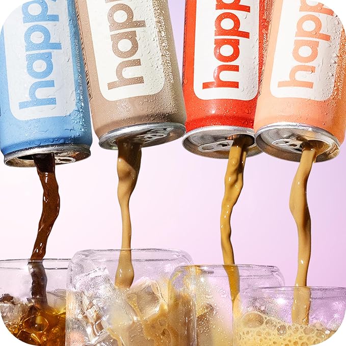 happy coffee canned caramel latte 11 oz. cans 12 pack notes of marshmallow &amp comfort 100% arabica beans no artificial flavors or sweeteners