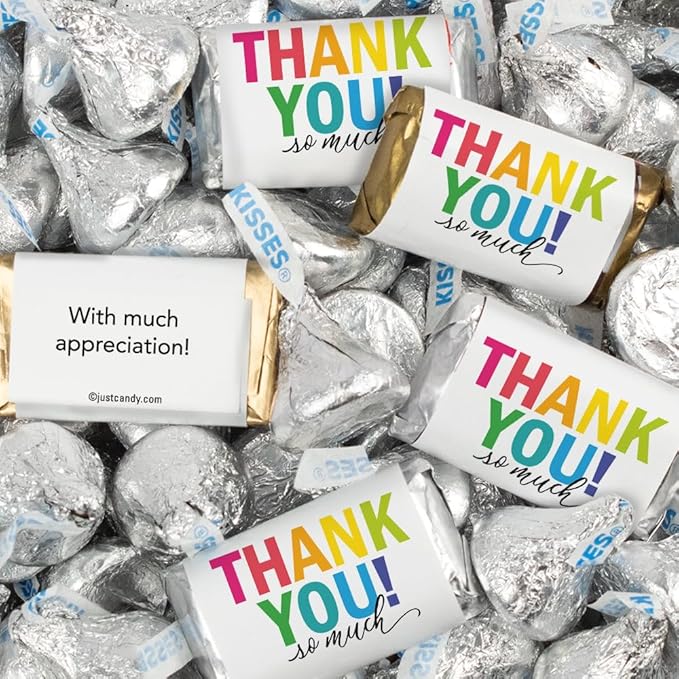 124 Pcs Thank You Candy Favors Miniatures Chocolate &amp Kisses (1.52 lbs Approx. 124 Pcs)