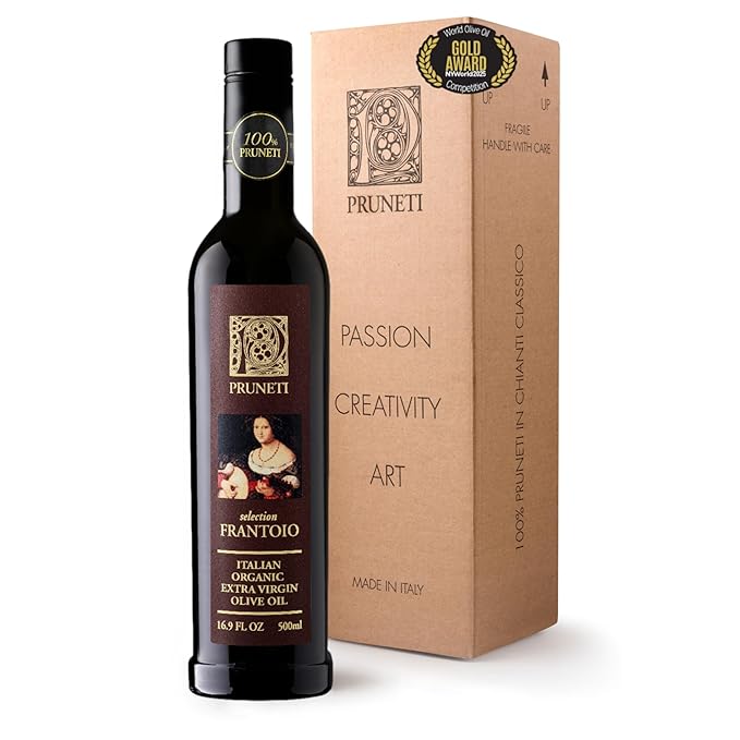 Pruneti Frantoio Organic Extra Virgin Olive Oil – Italian Olive Oil from Tuscany Italy 2025 Gold Award Winner – 500+ mg/kg High Polyphenols evoo – Cold pressed for Phenolic Shots &amp Finishing Use