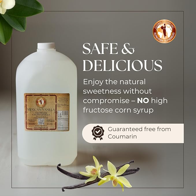 Pure Clear Mexican Vanilla Extract (135.25fl oz) – Gluten-Free Coumarin-Free Vanilla for Baking Cakes Cookies Coffee &amp Desserts – Cold Pressed Natural Vanilla
