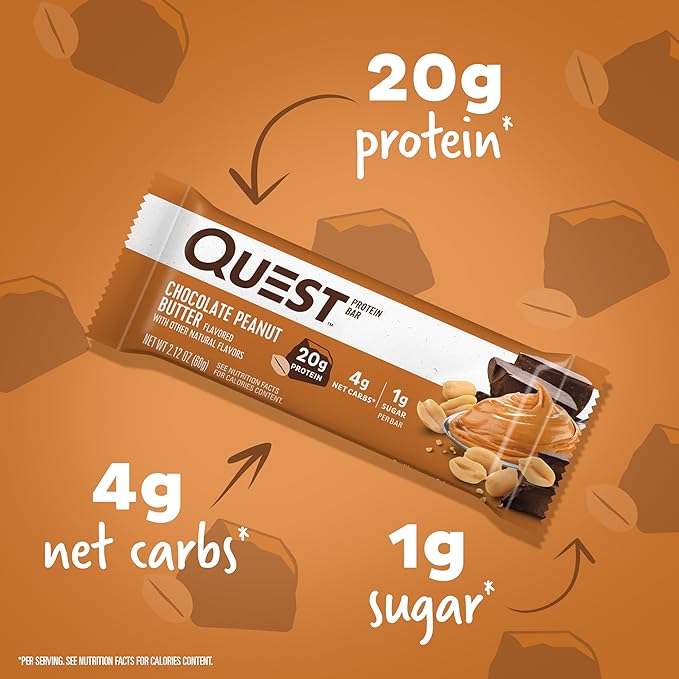 Quest Nutrition Chocolate Peanut Butter Bars High Protein Gluten Free Keto Friendly 12 Count &amp Quest Nutrition Peanut Butter Chocolate Chip Cookie High Protein Low Carb 24.5 Oz 12 Count