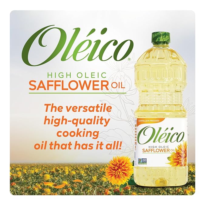 Oleico - High Oleic Non GMO Certified Kosher Verified Expeller Pressed High Heat Stable Safflower Oil Bottle of 32.3 fl oz (Pack of 3)