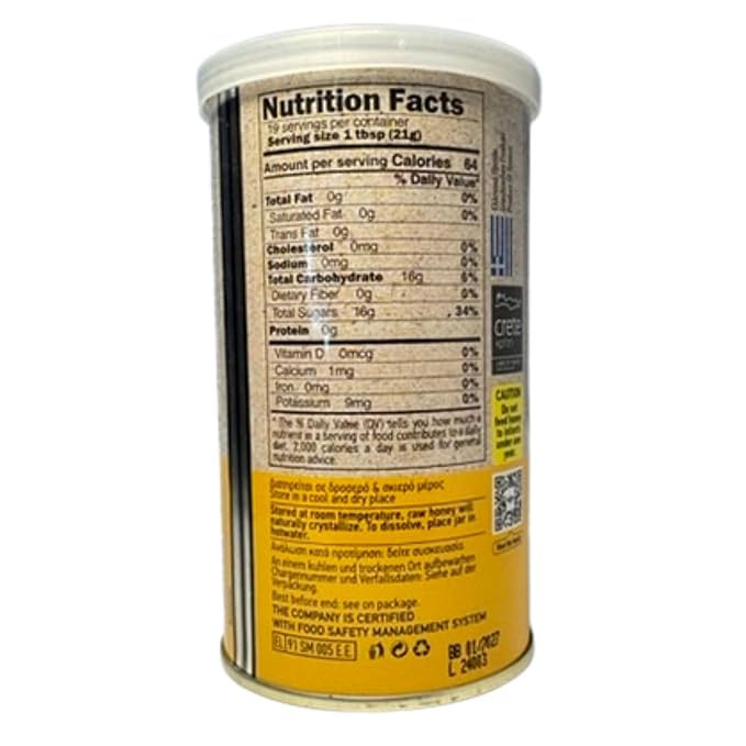 Aoritiko Pure Cretan Mountain Honey | Greek Honey | 100% Natural Wildflower &amp Herb-Infused Rich Aromatic Flavor Harvested from Pristine Greek Flora | 400 gram can