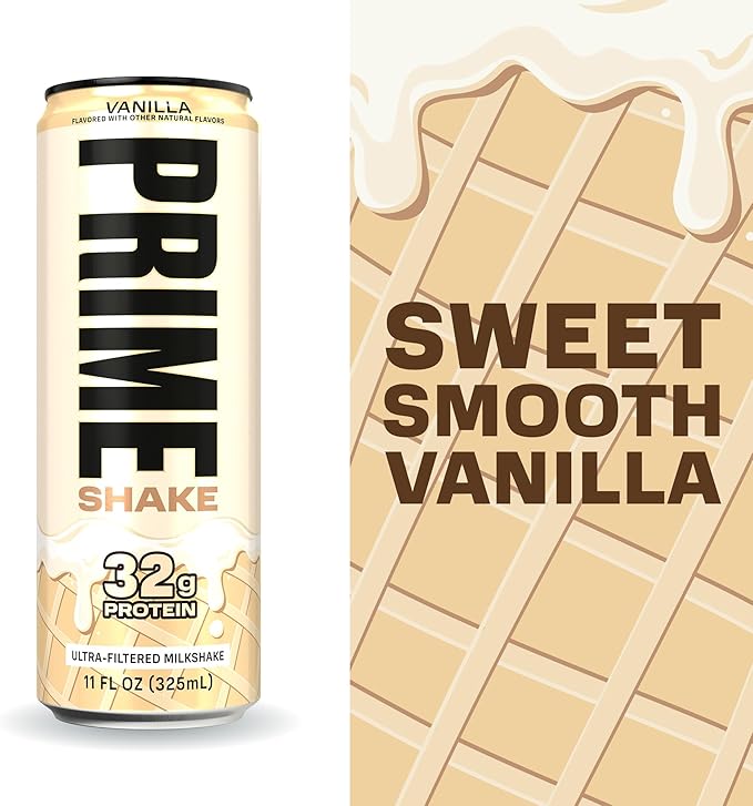 PRIME Shakes Vanilla 32g Protein Shake for Muscle Support &amp Recovery Ultra-Filtered Milk Lactose Free Low Sugar Low Calorie Ready to Drink 11 fl oz 12 Pack