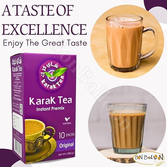 Karak Tea Instant Premix Natural Chai Powder Oriental Egyptian Arab Egypt Arabic Non Gmo Kosher Halal (1 Pack = 10 Sachets x 20 gm) شاى كرك سادة سريع التحضير
